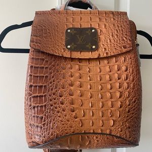 New with tags dark caramel croc vegan leather upcycled backpack.